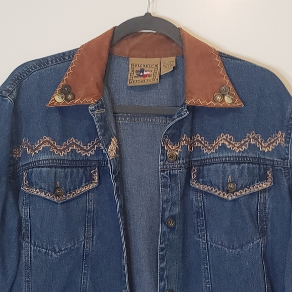 Don't Mess With Texas Western Denim Jean Jacket Embroidered Faux Suede Small - Picture 3 of 13